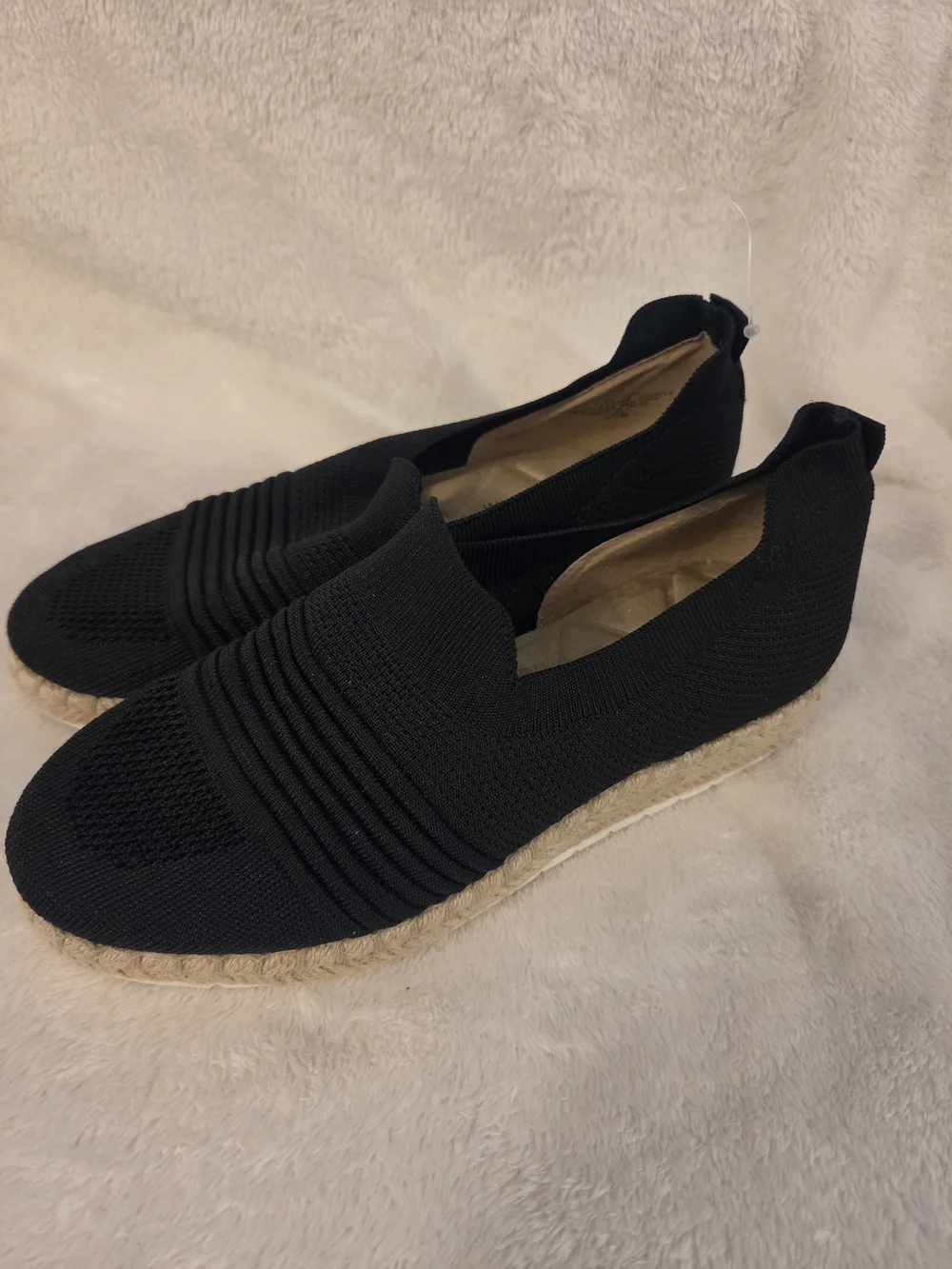 Adrienne Vittadini Black Slip-On Espadrille Platform Sneakers